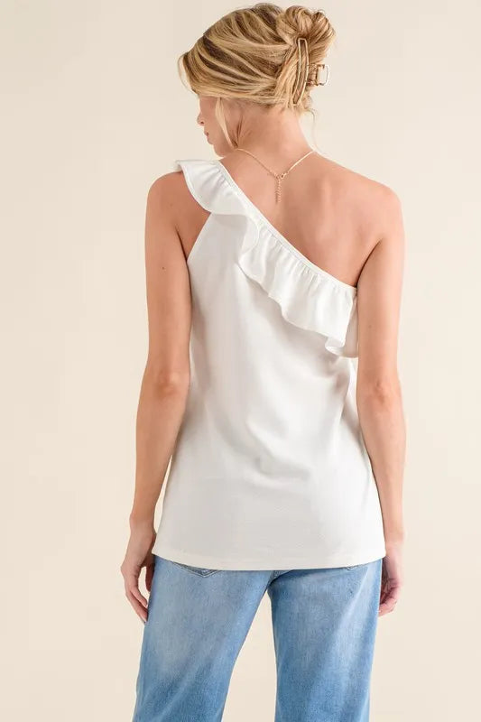 And The Why Ruffle One Shoulder Sleeveless Tank Top