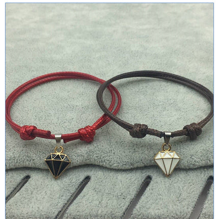Retro Casual Diamond Red Black Rope Couple Bracelet