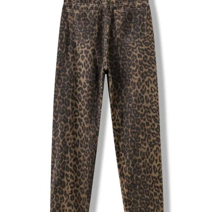 Vintage Leopard Print Jeans Straight Loose Men And Women