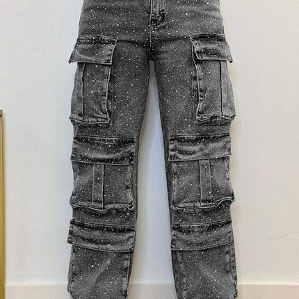 Women's Casual Jeans With Pockets And Diamonds Overalls
