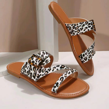 Women's Plus Size Leopard Print Flat Open Toe Slippers