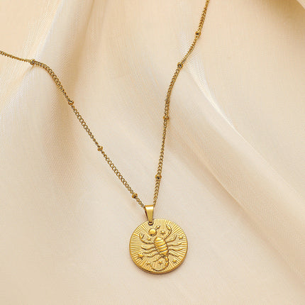 Stainless Steel Round Twelve Constellation Coin Relief Necklace