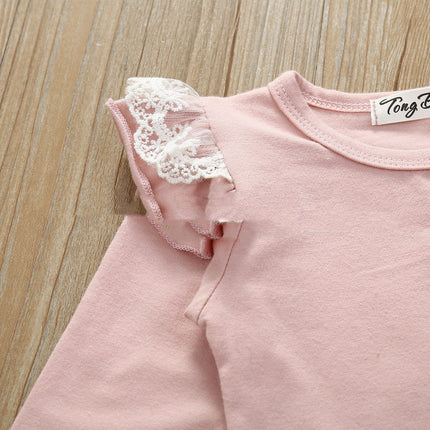 Infant And Toddler Cotton Lace Long-sleeved Harness Lace Long Pants Set