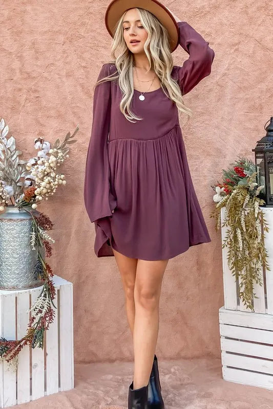 And The Why Back Lace Button Down Detail Bell Sleeve Dress