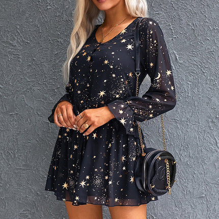 V-neck Star Print Plus Size Dress