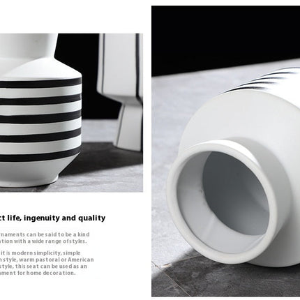 Black And White Striped Ceramic Vase Light Luxury Modern Home