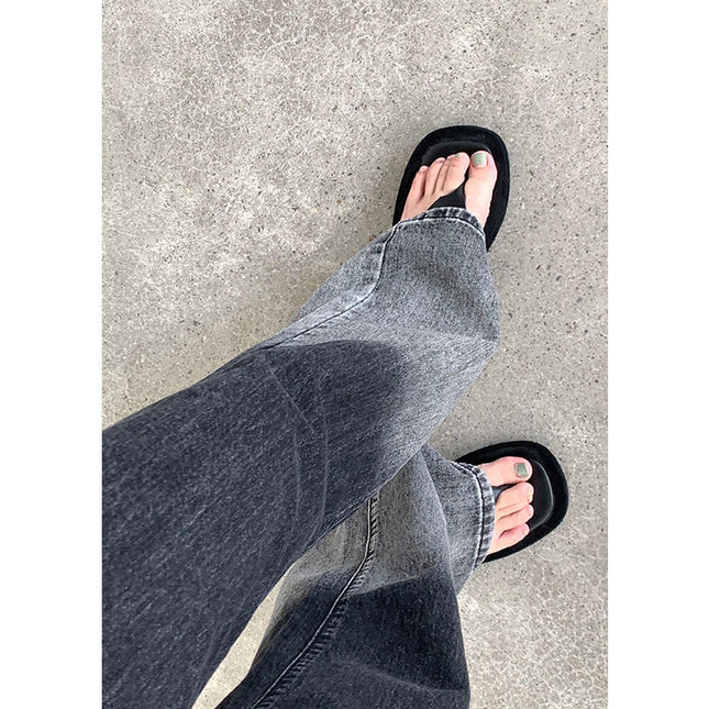 Gradient High Waist Washed Dark Skinny Washed Straight Jeans Trousers Women