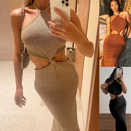 Halterneck Open Back Holiday Cutout Slim Dress
