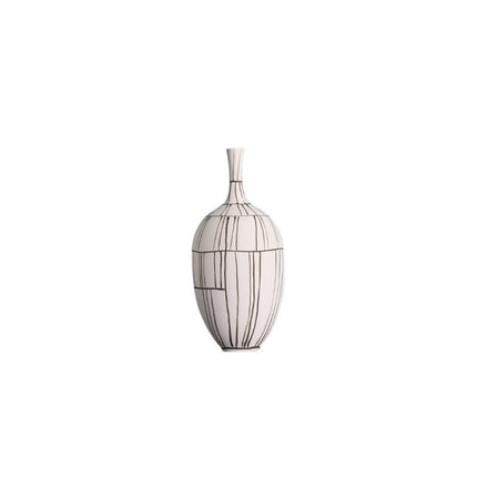Modern Style Home Decoration Ceramic Frosted Small Mouth Striped Olive-shaped Vase