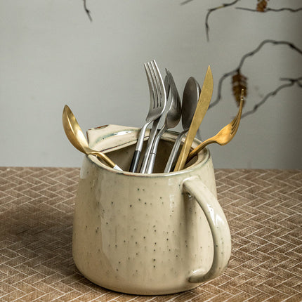 Kitchen Fork Spoon And Chopsticks Storage Bucket Retro Vase Ceramic Kettle Slightly Flaw