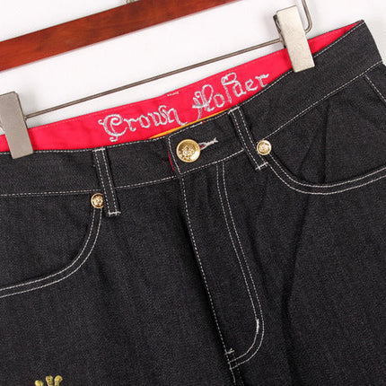 Men's Loose Plus Size Embroidered Denim Shorts