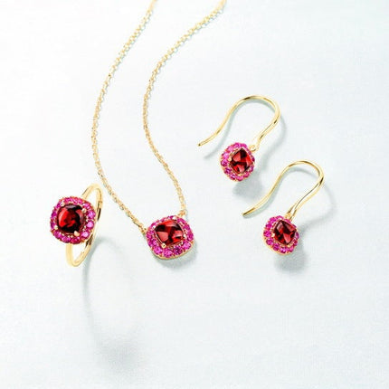 Silver Plated 9K Gold Inlaid Garnet Earrings Red Corundum
