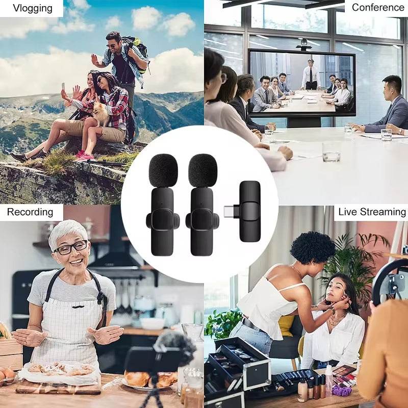 2-Pack Wireless Lavalier Microphones for iPhone, Android, and iPad Vlogging, Streaming, and Clear Voice Recording