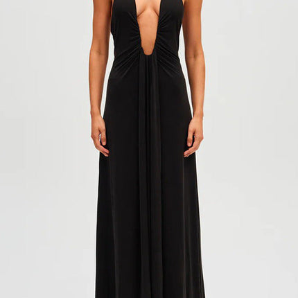 European And American Solid Color Sexy See-through Low Cut Sleeveless Hot Girl Dress Women