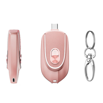 2 In 1 Mini Keychain Power Bank Keyring Hanging Buckle 2 Output Interfaces 5V 1200MAH Backup Power Bank Retractable Plug Waterproof Phone Charging Accessories