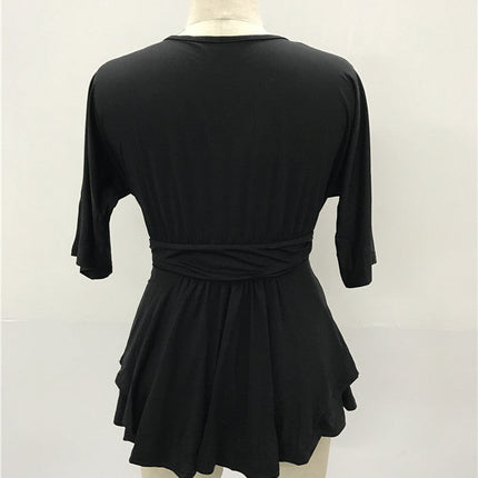 V Solid Color Women's Plus Size Dress