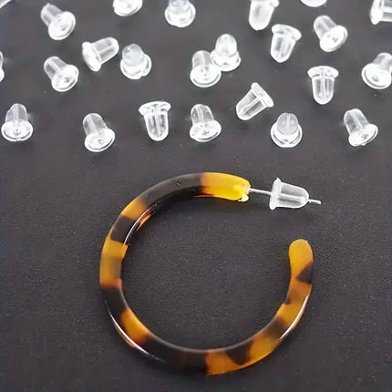 100-Pieces: Transparent Plastic Ear Clog Ear Stud Earring Pin Backs Ear Plug