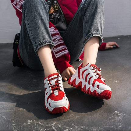 Urban teen Red retro design on white no tying sports shoe