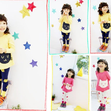 Children's Kitty Long Sleeve Suit Popular Girl's Cotton Two Pack