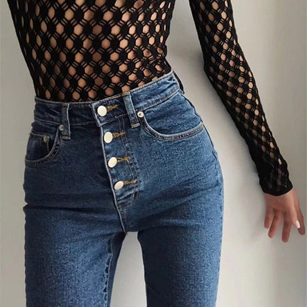 Single breasted jeans women's feet