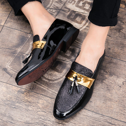 Large Size Leather Shoes England Pointed Toe Sequined Casual Men's Shoes