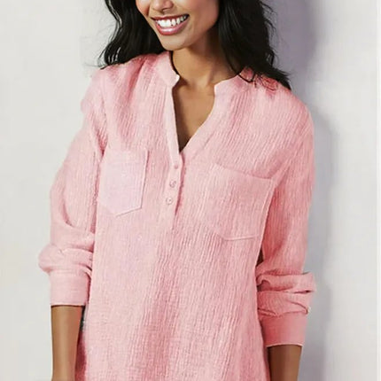 Sexy new double top Pockets cotton and linen loose plus size top for Women