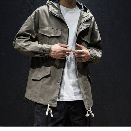 Men's plus size loose hooded drawstring jacket