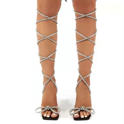 Plus Size Women's Shoes With Roman Rhinestone Straps