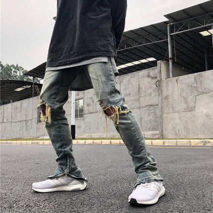 Classic zipper beam-leg jeans