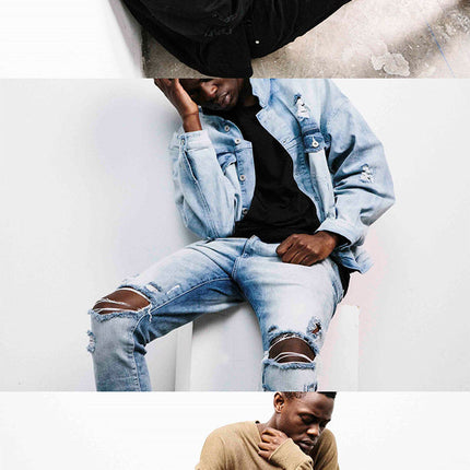 Street men's knee-skinned jeans