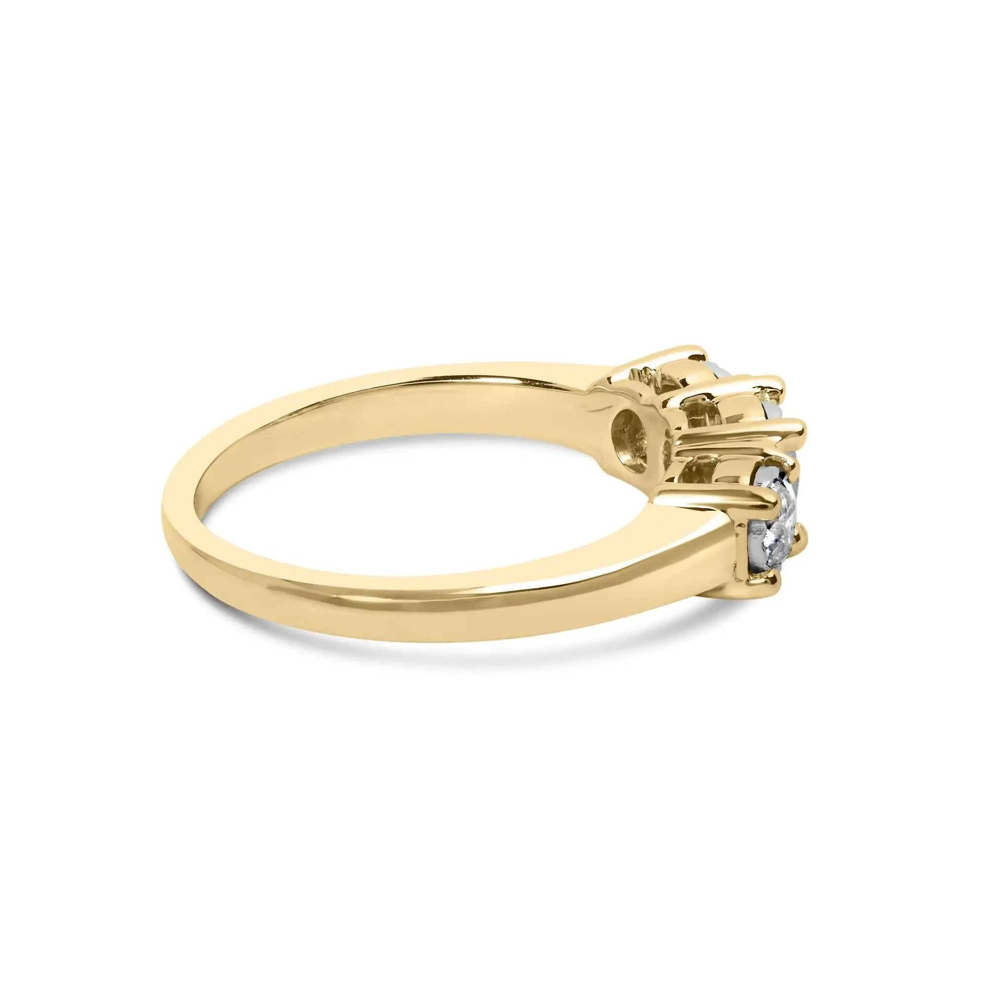 10K Yellow Gold 1/2 Cttw Miracle Set Round Diamond Three Stone Illusion Plate Ring (I-J Color, I2-I3 Clarity)