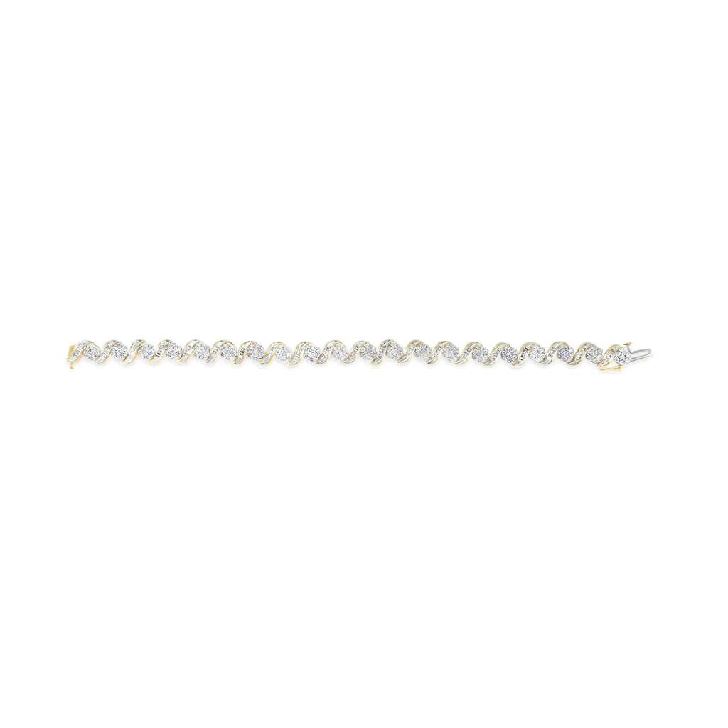 10K Yellow Gold 4.00 Cttw Diamond Floral Design Spiral Link 7.50" Bracelet (I-J Color, I2-I3 Clarity)