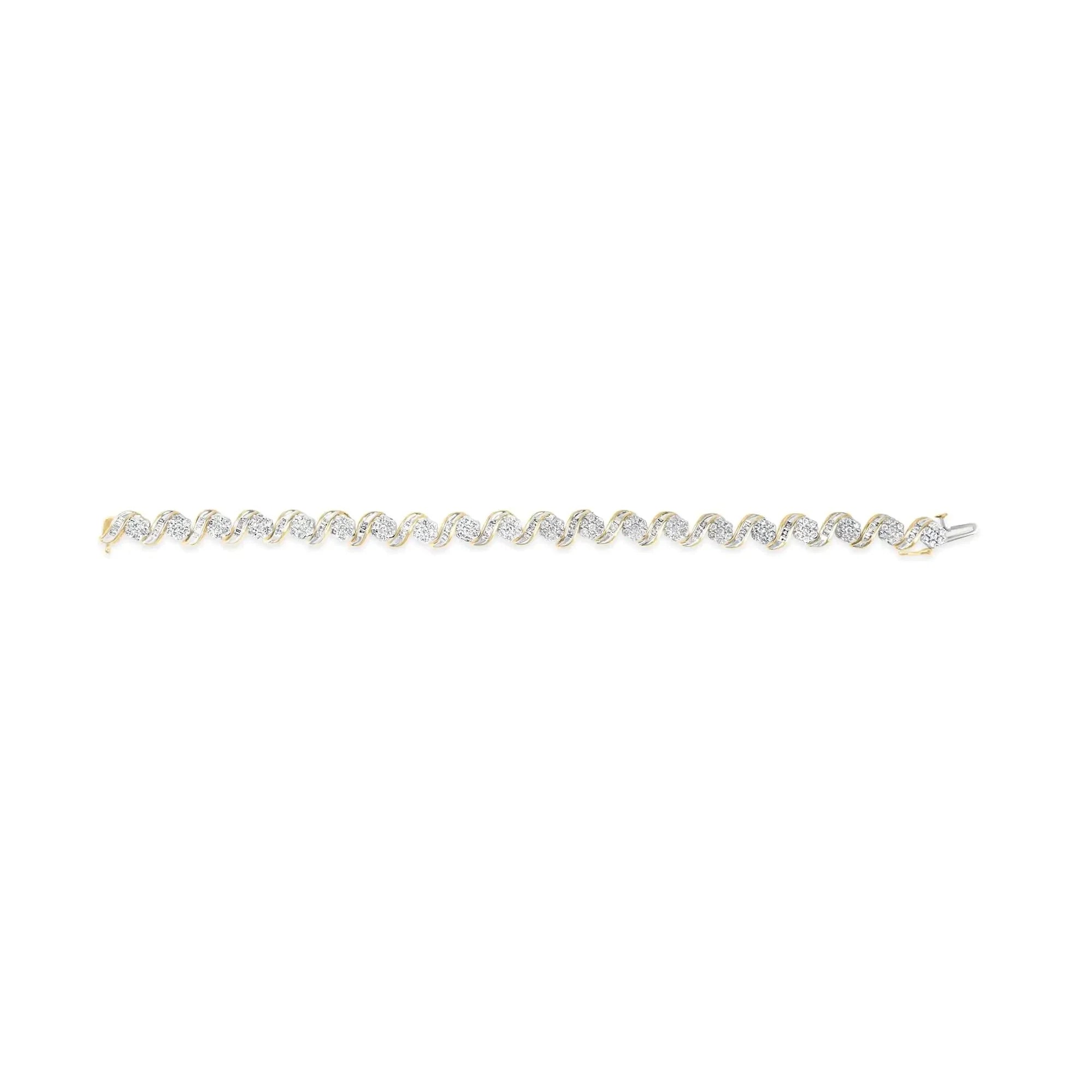 10K Yellow Gold 4.00 Cttw Diamond Floral Design Spiral Link 7.50" Bracelet (I-J Color, I2-I3 Clarity)