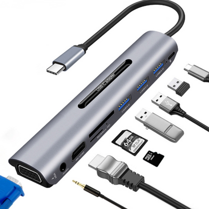 USB C HUB docking station 9 in 1Type-C HDMI VGA low temperature mobile computer expansion docking accessories