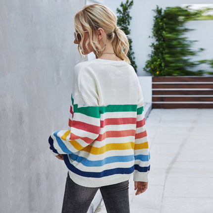 Women's plus size striped stitching knitted sweater