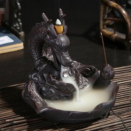 Dragon ceramic incense burner smoke