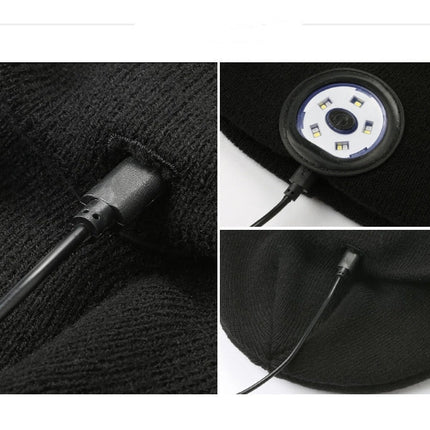 Warm Bluetooth 5.0 LED Hat Wireless Stereo Headset Music Player With MIC For Handsfree Support Dimming Rechargeable