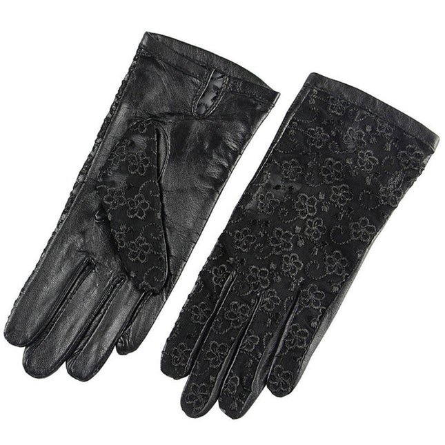 Non-slip driving lace sunscreen leather gloves