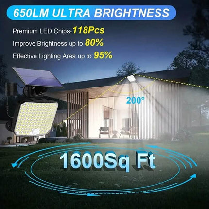 118 LED Solar Motion Sensor Flood Lights with Remote Control