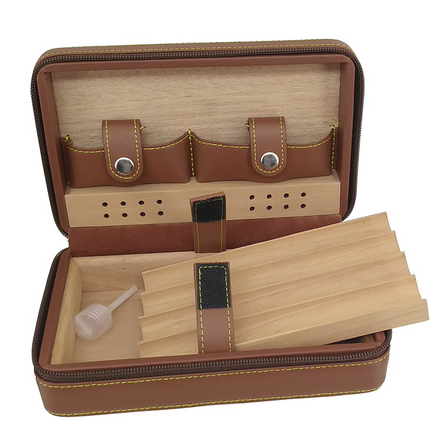 Travel Humidor - Best Portable Leather Travel Cigar Humidifier Gift Box