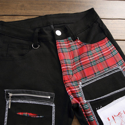 New men's ripped patch pants color cloth jeans