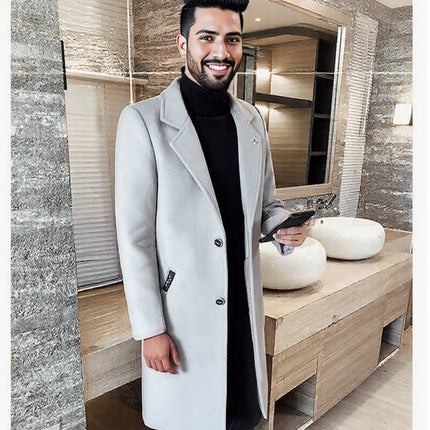 Black fashionable Winter men's long overcoat