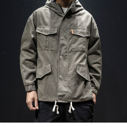 Men's plus size loose hooded drawstring jacket