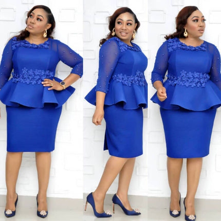 Beaded Sleeve Commuter Plus Size Dress Stitching