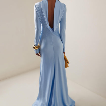 Satin Open-back Long-sleeved Maxi Dress