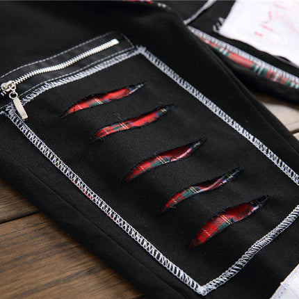 New men's ripped patch pants color cloth jeans