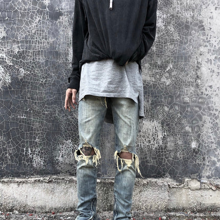 Classic zipper beam-leg jeans