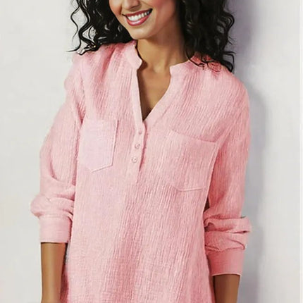 Sexy new double top Pockets cotton and linen loose plus size top for Women
