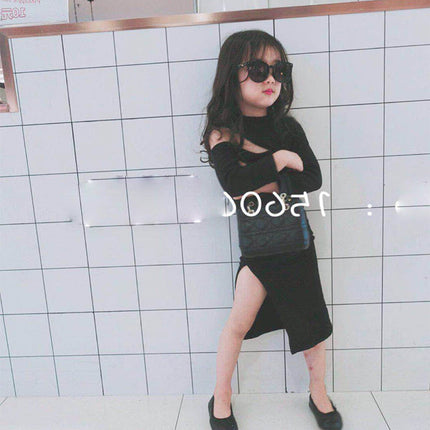 Spring and summer girls'' off shoulder dress children''s fashion children''s skirt bottomed skirt