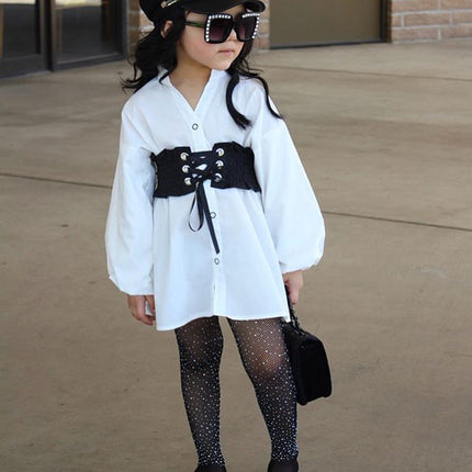Girls' suit woven cotton V-neck cardigan